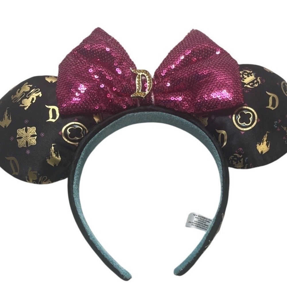 Disney Parks Minnie Mouse Disneyland Hotel Ear Headband Black Gold Magenta Bow